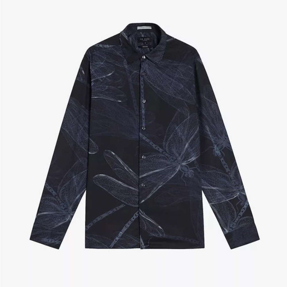 NWT Ted Baker Men’s Long Sleeve Large Dragonfly Shirt Regular Fit Size 7